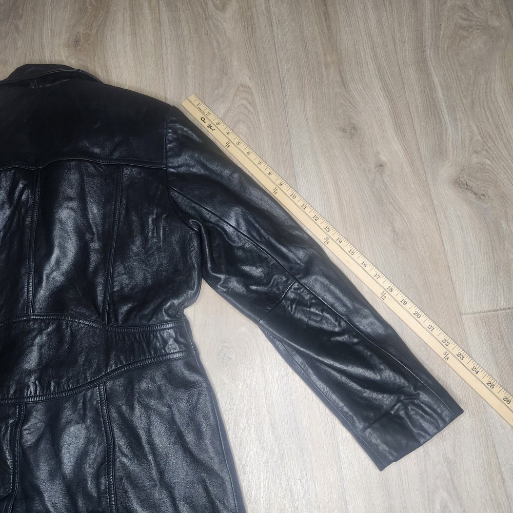 Vintage Wilsons Leather Maxima Trench Coat Women's XL Black Blue Lining Y2K 90s - Picture 12 of 14